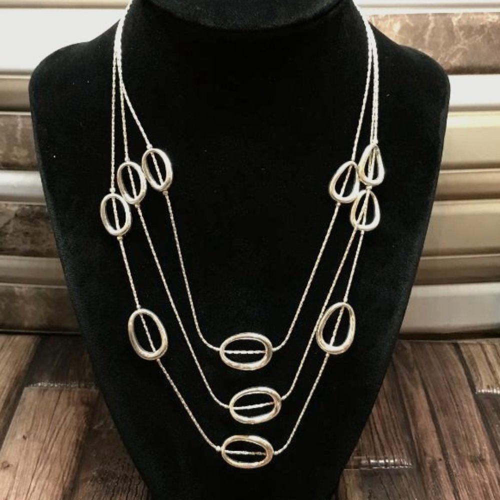 Crown Trifari Silver-Tone Triple Layer Necklace